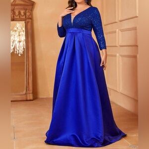 Blue gown dress with sequins long sleeve floor length